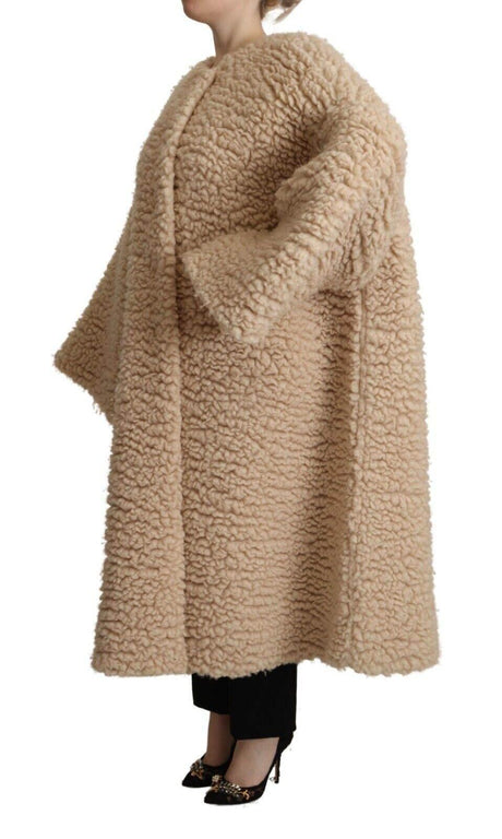 Dolce & Gabbana Beige Cashmere Wool Faux Fur Coat Jacket - Hilstor