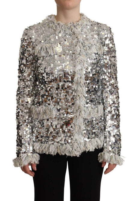 Dolce & Gabbana Chic Silver Sequined Jacket Coat - Hilstor