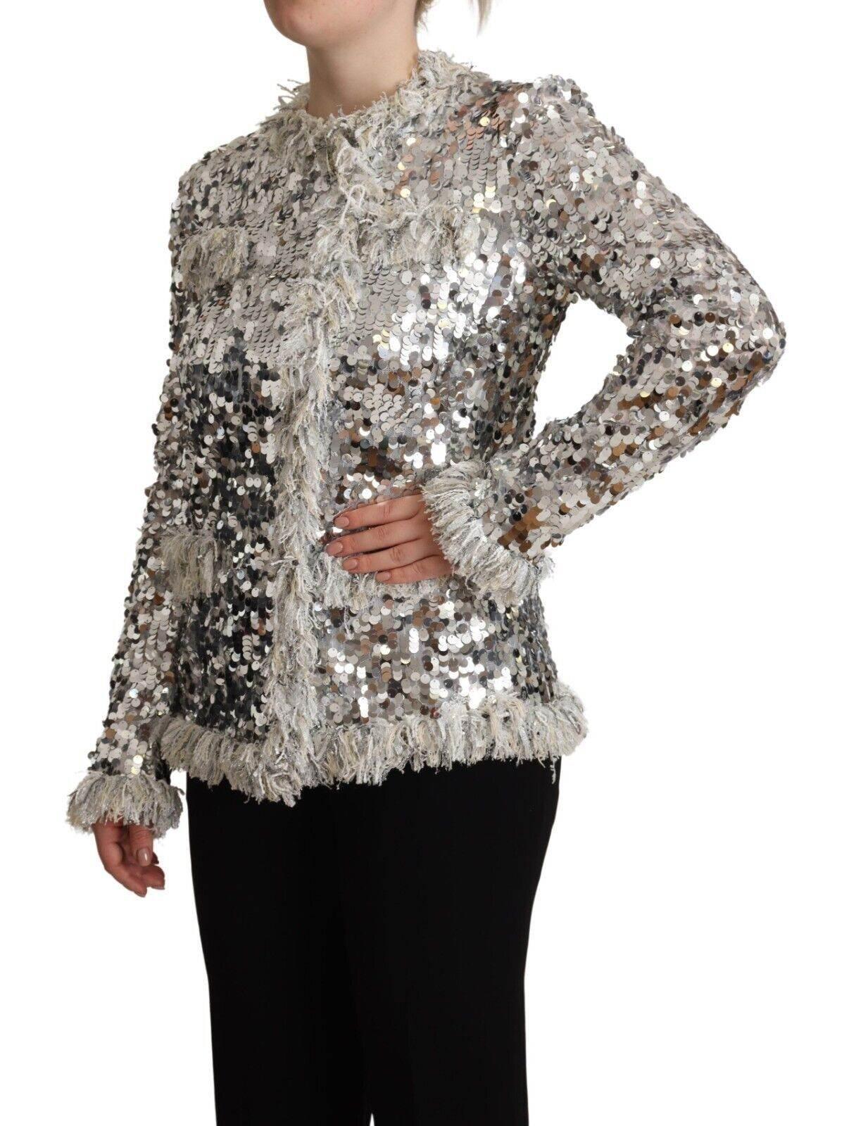 Dolce & Gabbana Chic Silver Sequined Jacket Coat - Hilstor