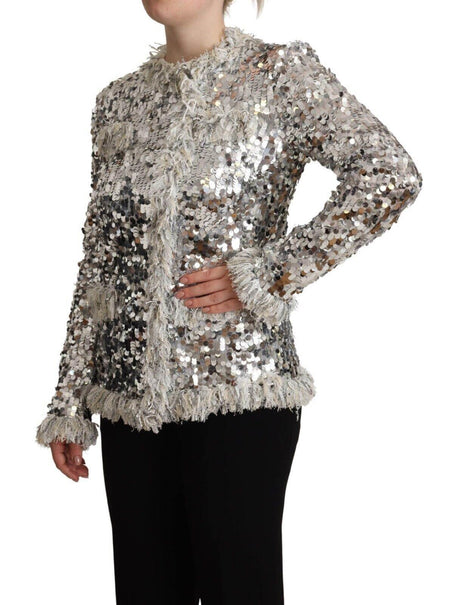 Dolce & Gabbana Chic Silver Sequined Jacket Coat - Hilstor