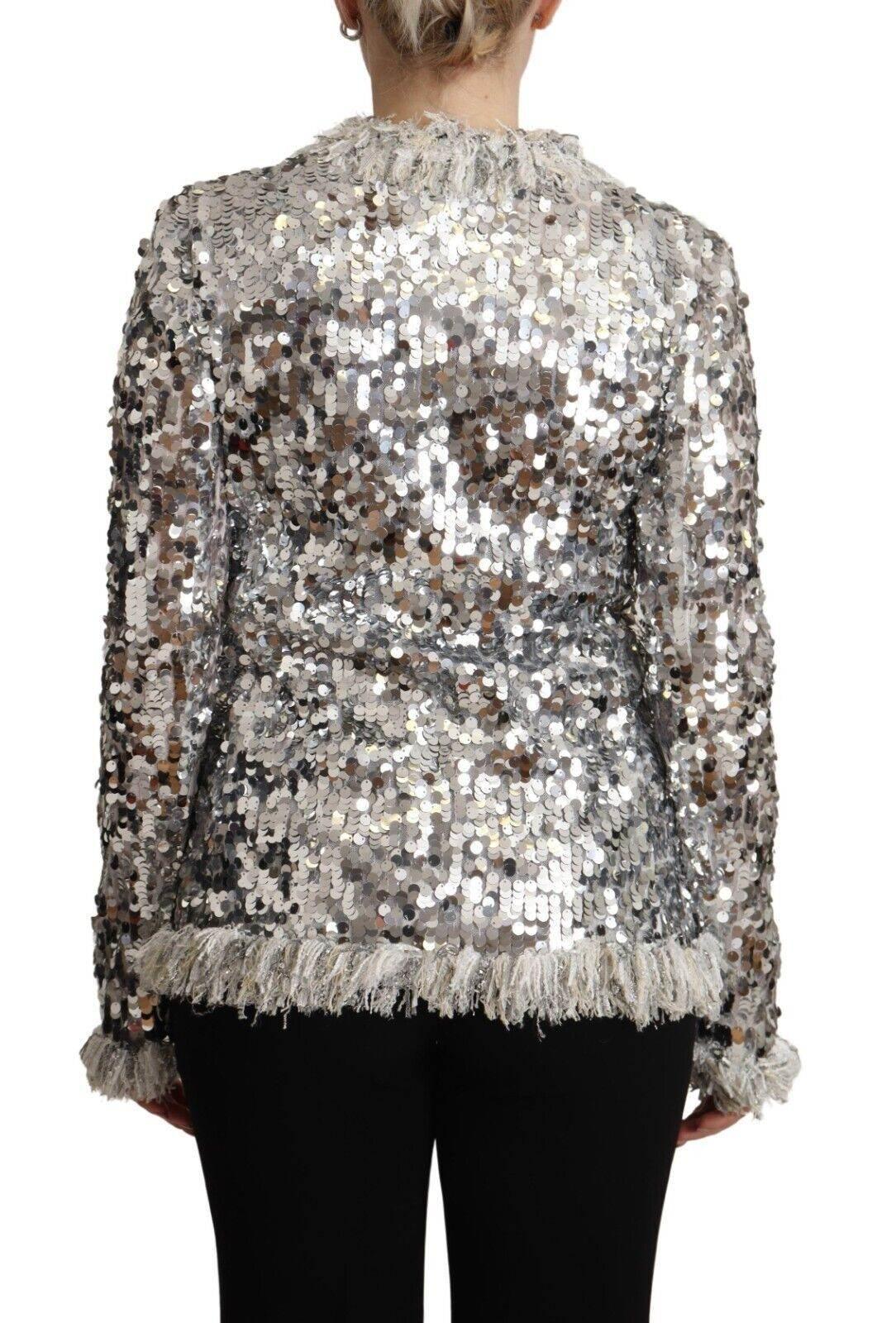 Dolce & Gabbana Chic Silver Sequined Jacket Coat - Hilstor