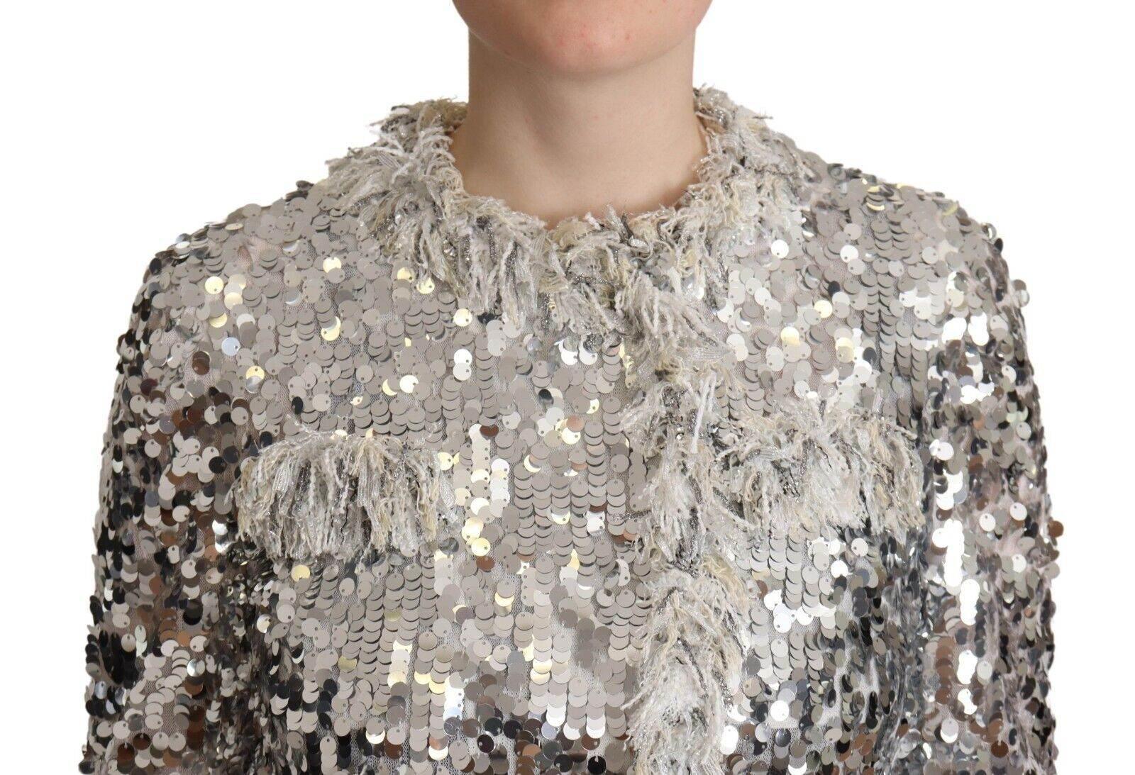 Dolce & Gabbana Chic Silver Sequined Jacket Coat - Hilstor