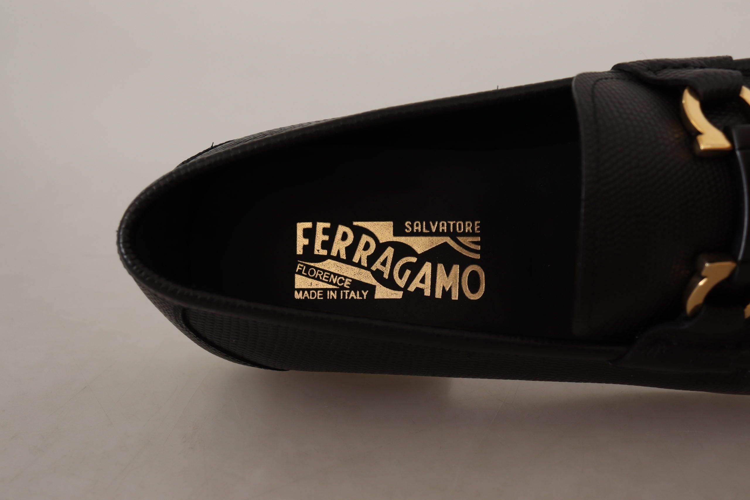Salvatore Ferragamo Elegant Black Calf Leather Loafers - Hilstor