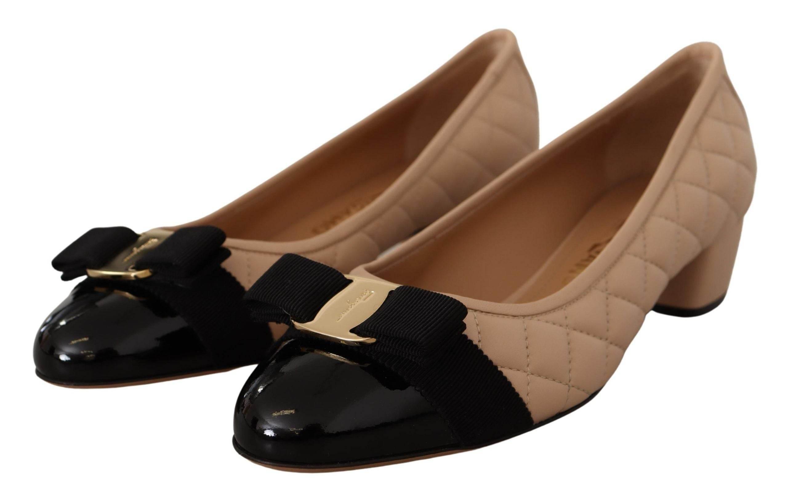 Salvatore Ferragamo Elegant Quilted Leather Pumps in Beige and Black - Hilstor