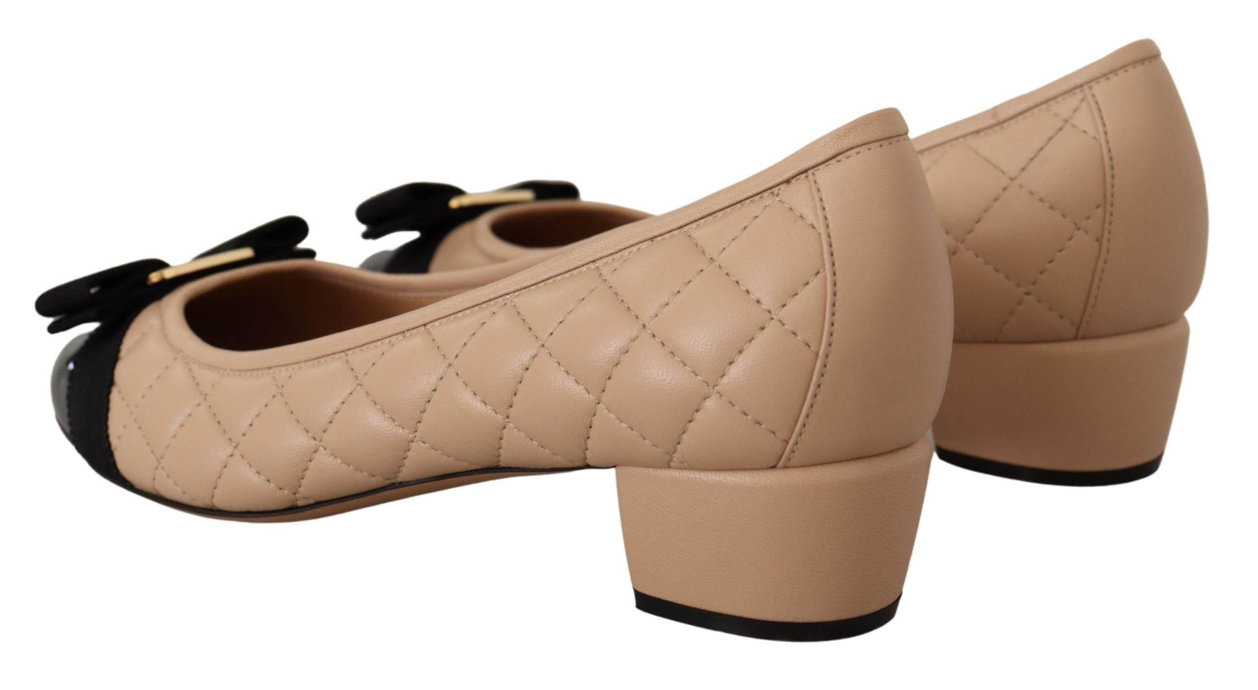 Salvatore Ferragamo Elegant Quilted Leather Pumps in Beige and Black - Hilstor