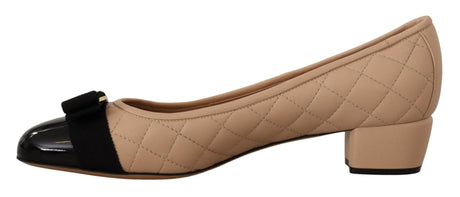 Salvatore Ferragamo Elegant Quilted Leather Pumps in Beige and Black - Hilstor