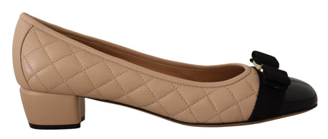 Salvatore Ferragamo Elegant Quilted Leather Pumps in Beige and Black - Hilstor