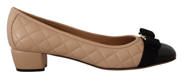 Salvatore Ferragamo Elegant Quilted Leather Pumps in Beige and Black - Hilstor