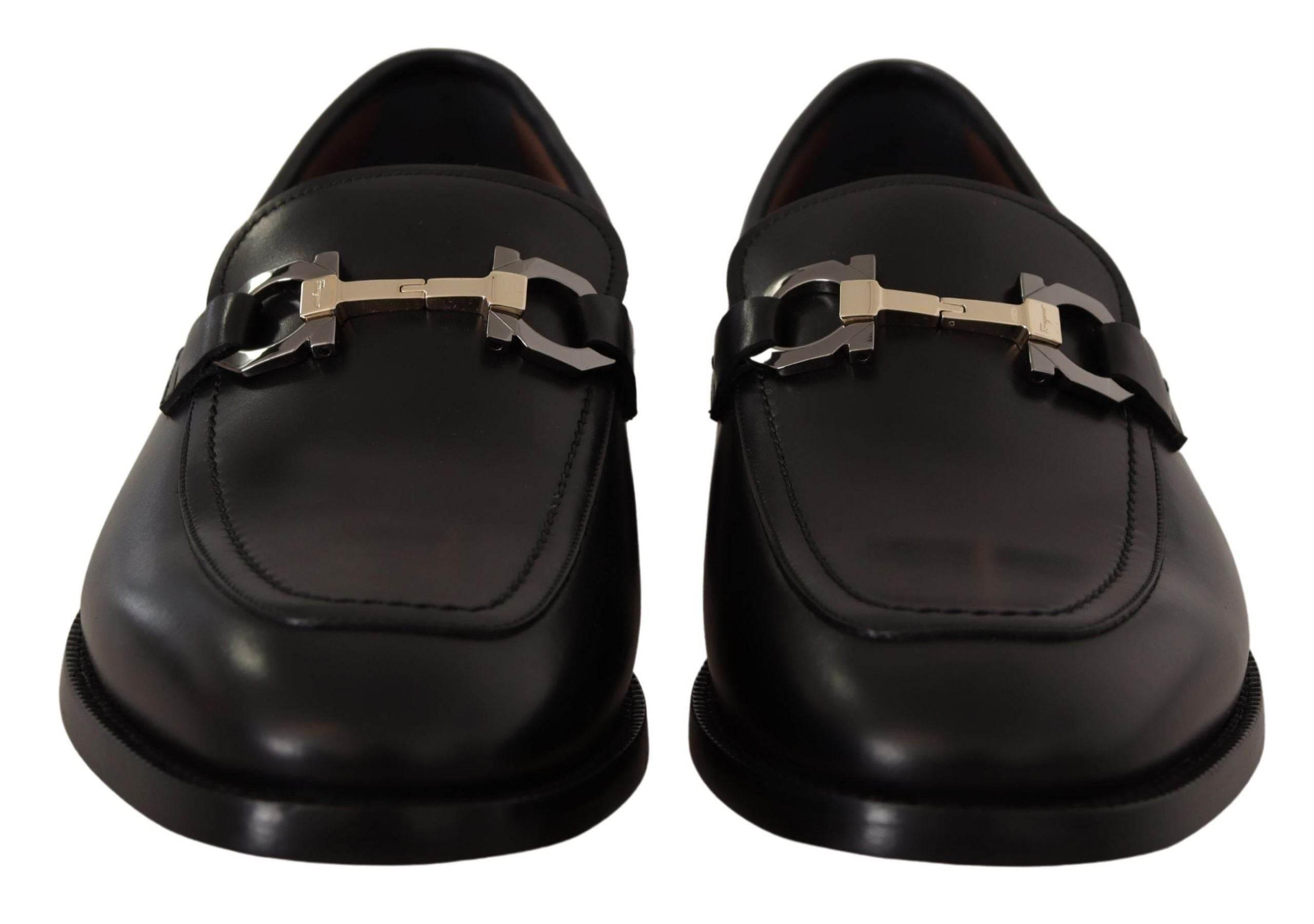 Salvatore Ferragamo Suave Black Leather Gancio Bit Loafers - Hilstor