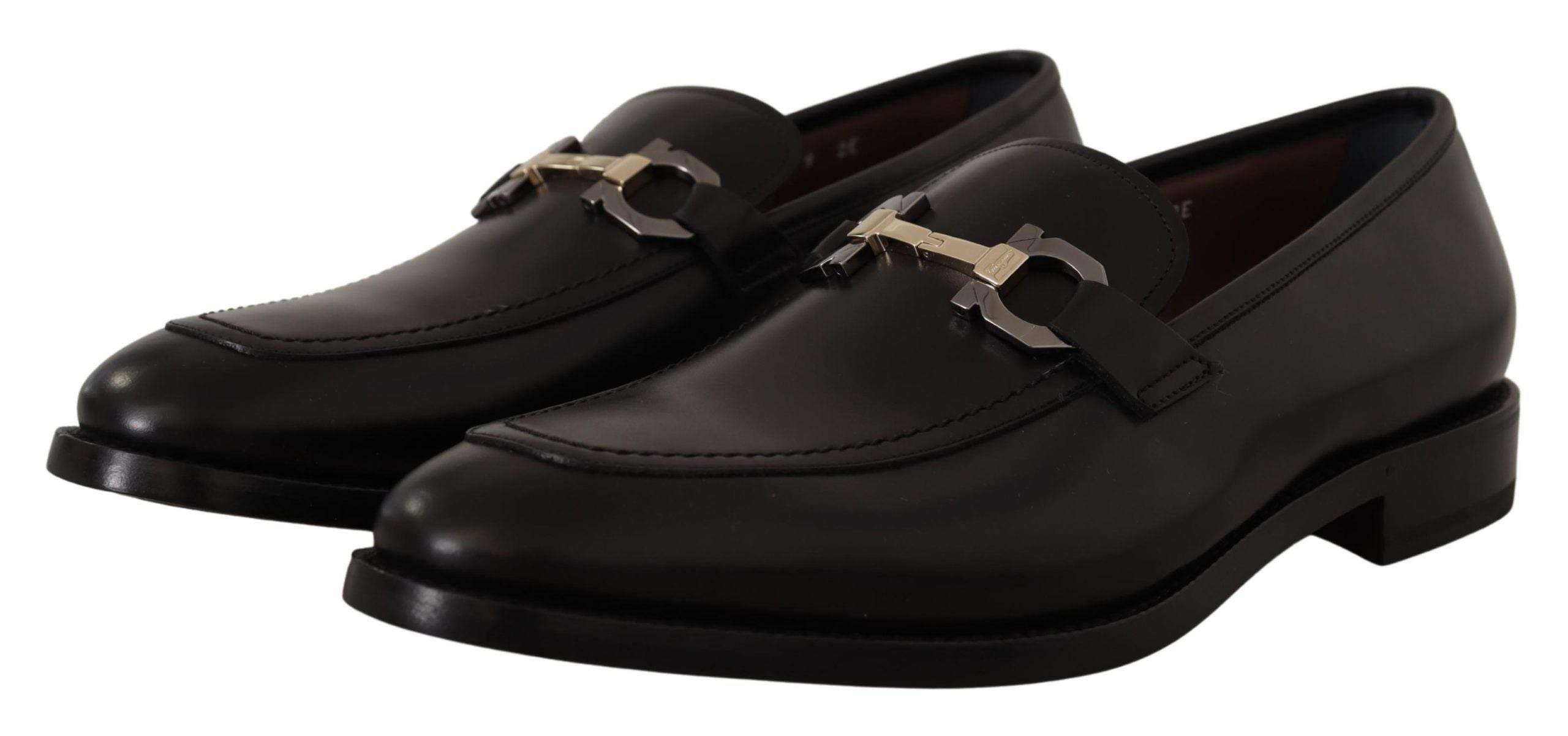 Salvatore Ferragamo Suave Black Leather Gancio Bit Loafers - Hilstor