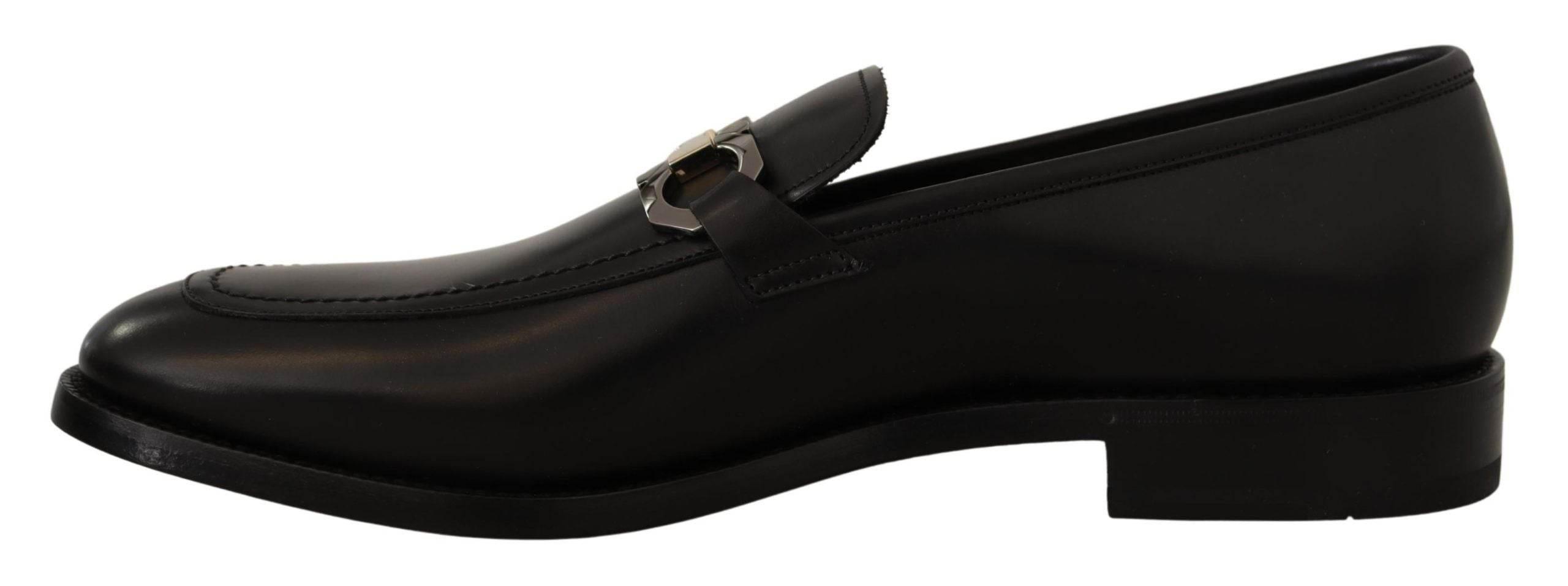 Salvatore Ferragamo Suave Black Leather Gancio Bit Loafers - Hilstor