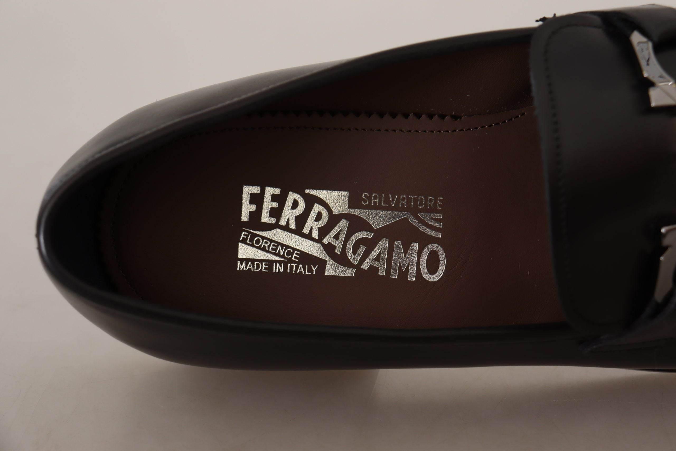 Salvatore Ferragamo Suave Black Leather Gancio Bit Loafers - Hilstor