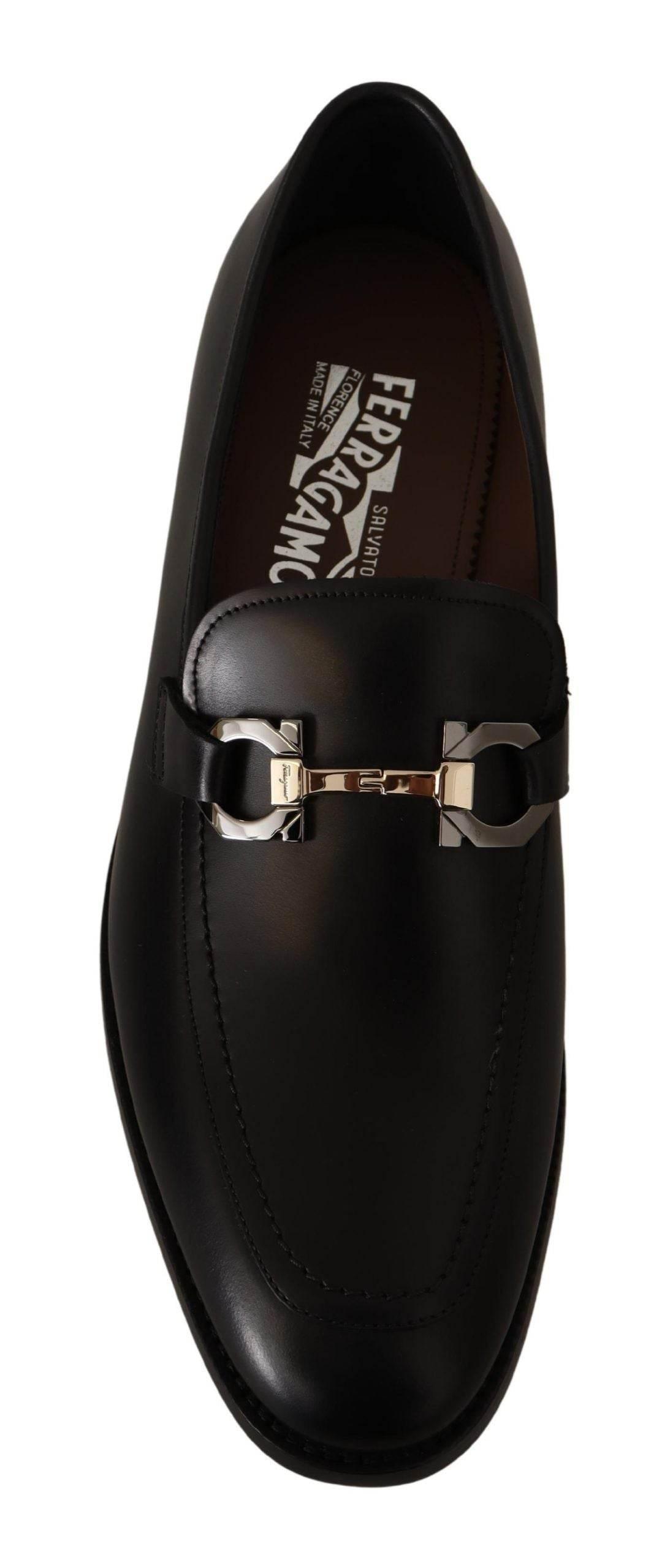 Salvatore Ferragamo Suave Black Leather Gancio Bit Loafers - Hilstor