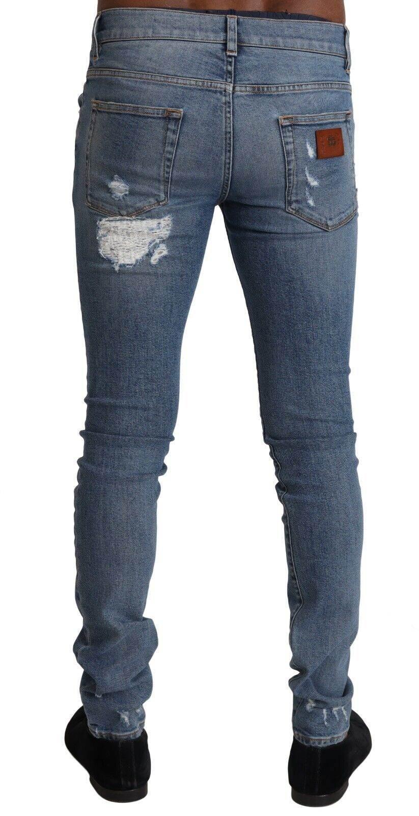 Dolce & Gabbana Light Blue Tattered Cotton Denim Skinny Jeans - Hilstor