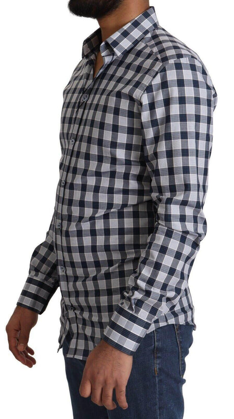 Dolce & Gabbana Elegant Blue & White Checkered Slim Fit Dress Shirt - Hilstor