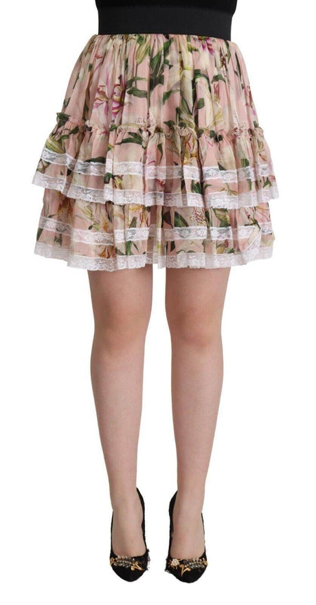 Dolce & Gabbana Elegant Lily Print Tiered A-Line Mini Skirt - Hilstor