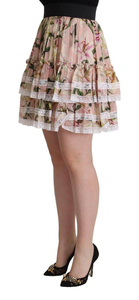 Dolce & Gabbana Elegant Lily Print Tiered A-Line Mini Skirt - Hilstor