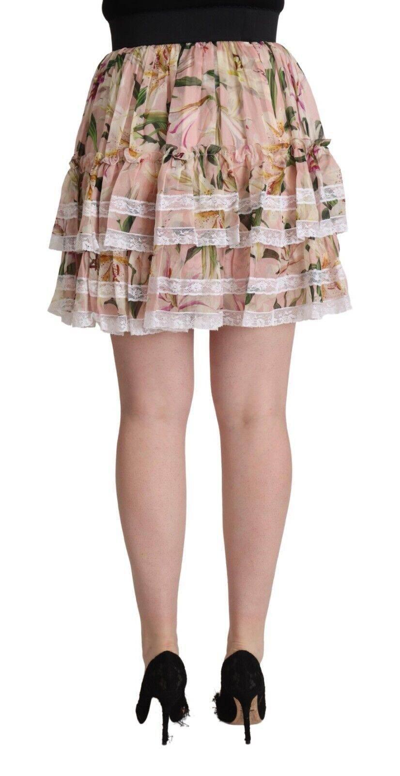 Dolce & Gabbana Elegant Lily Print Tiered A-Line Mini Skirt - Hilstor