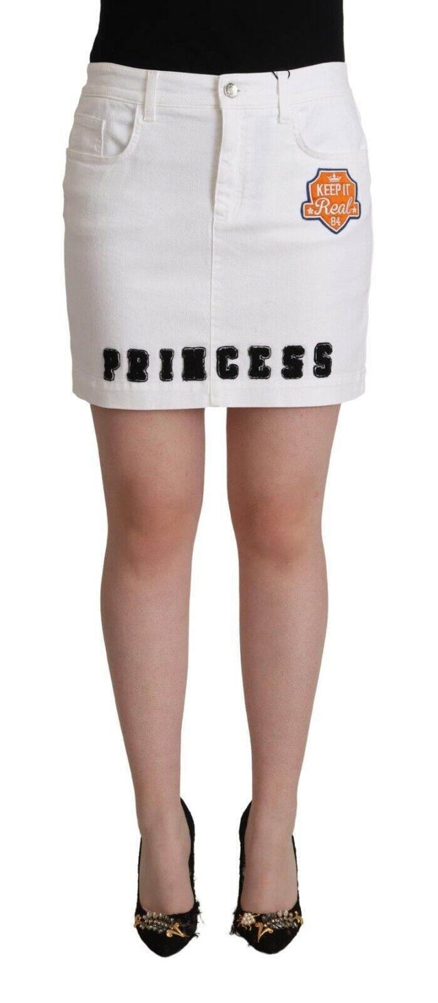Dolce & Gabbana Chic Embellished White Denim Mini Skirt - Hilstor