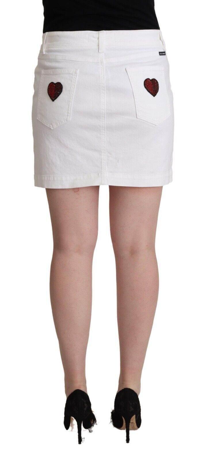 Dolce & Gabbana Chic Embellished White Denim Mini Skirt - Hilstor