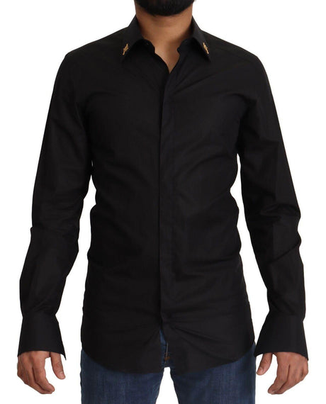 Dolce & Gabbana Elegant Slim Fit Black Cotton Dress Shirt - Hilstor