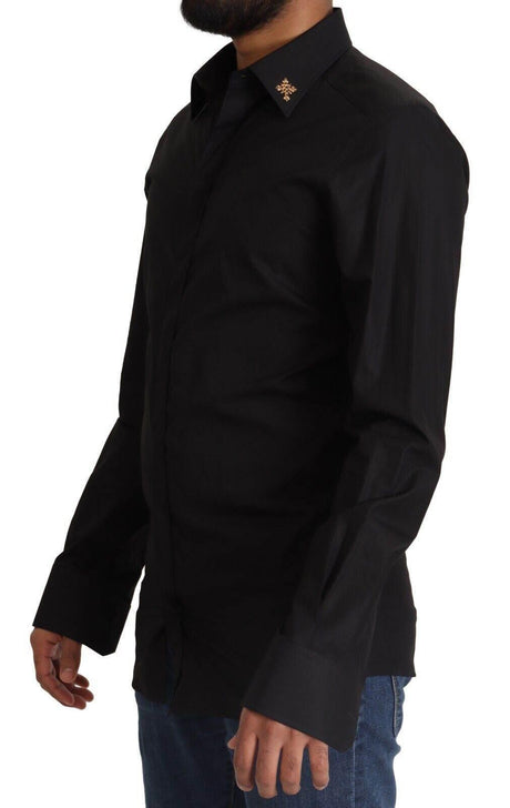 Dolce & Gabbana Elegant Slim Fit Black Cotton Dress Shirt - Hilstor