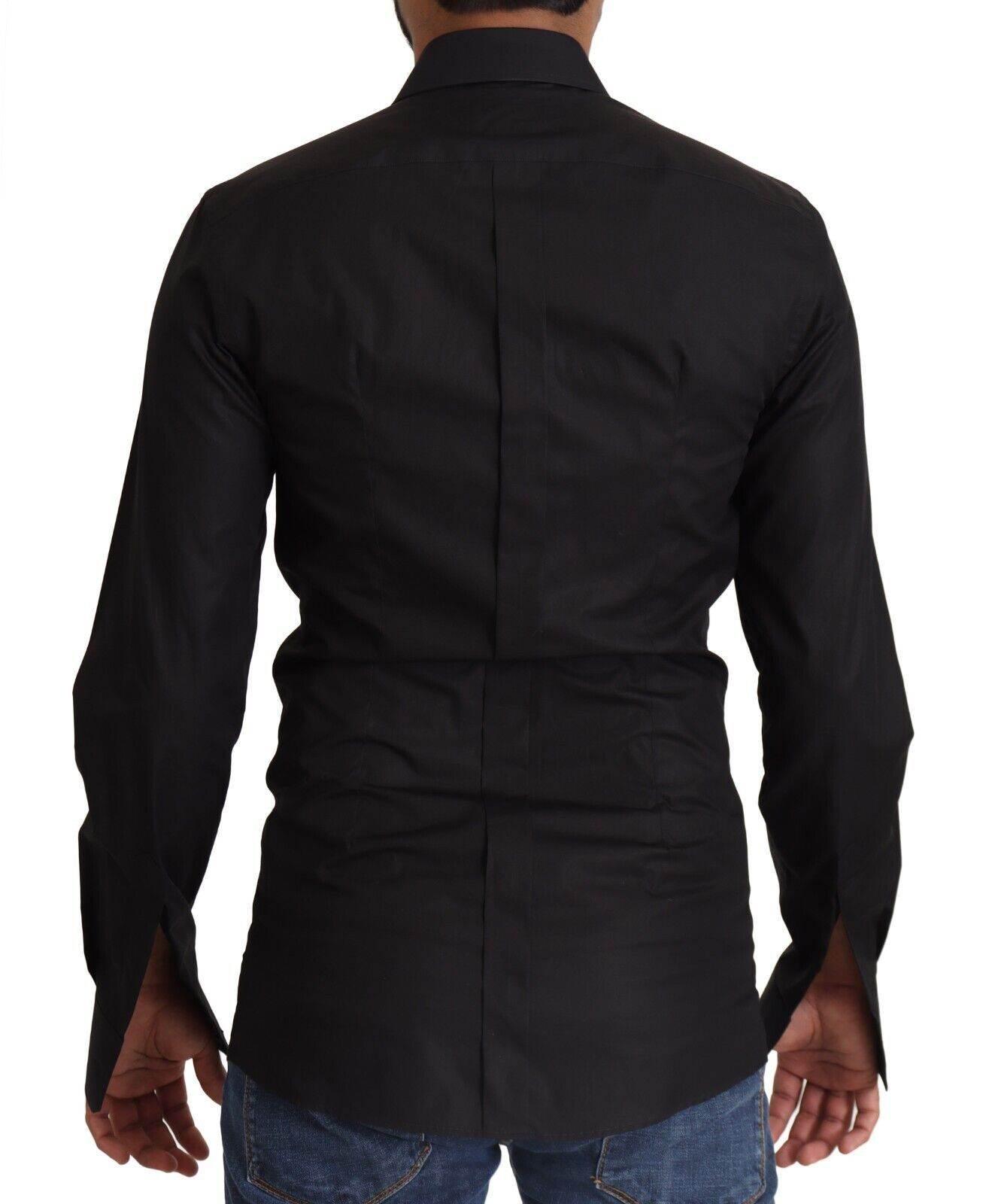 Dolce & Gabbana Elegant Slim Fit Black Cotton Dress Shirt - Hilstor
