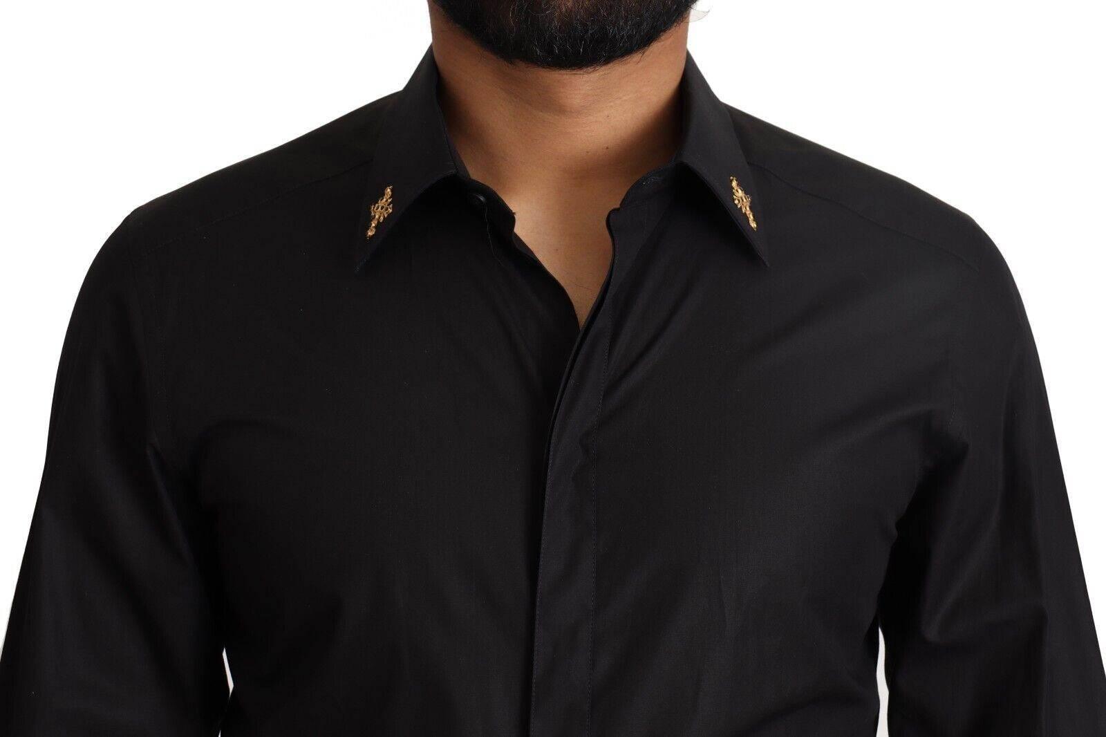 Dolce & Gabbana Elegant Slim Fit Black Cotton Dress Shirt - Hilstor