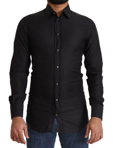 Dolce & Gabbana Elegant Black Cotton Gold Dress Shirt - Hilstor