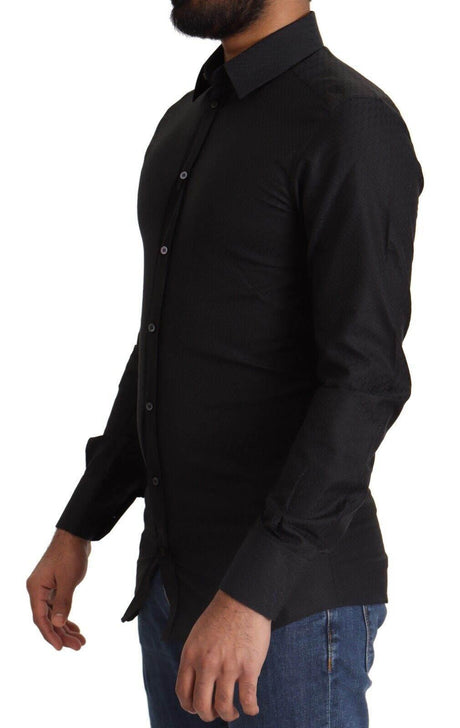 Dolce & Gabbana Elegant Black Cotton Gold Dress Shirt - Hilstor