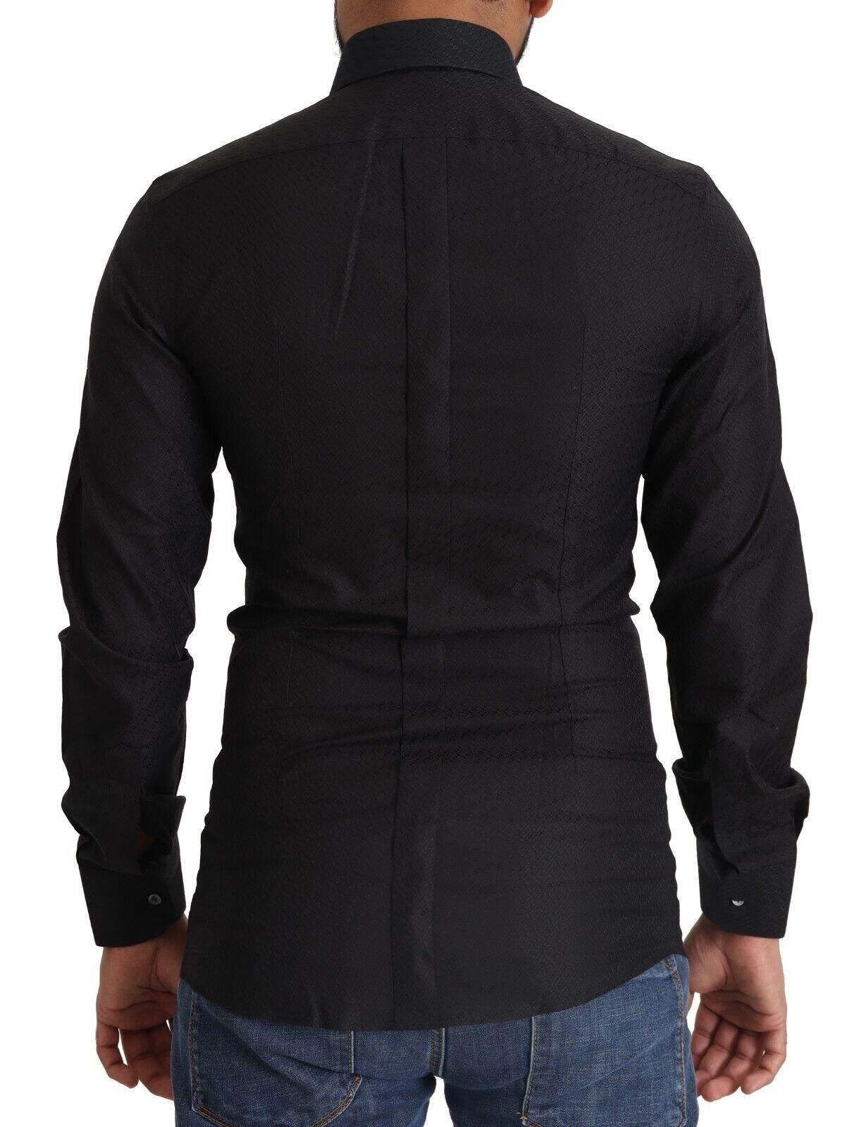 Dolce & Gabbana Elegant Black Cotton Gold Dress Shirt - Hilstor