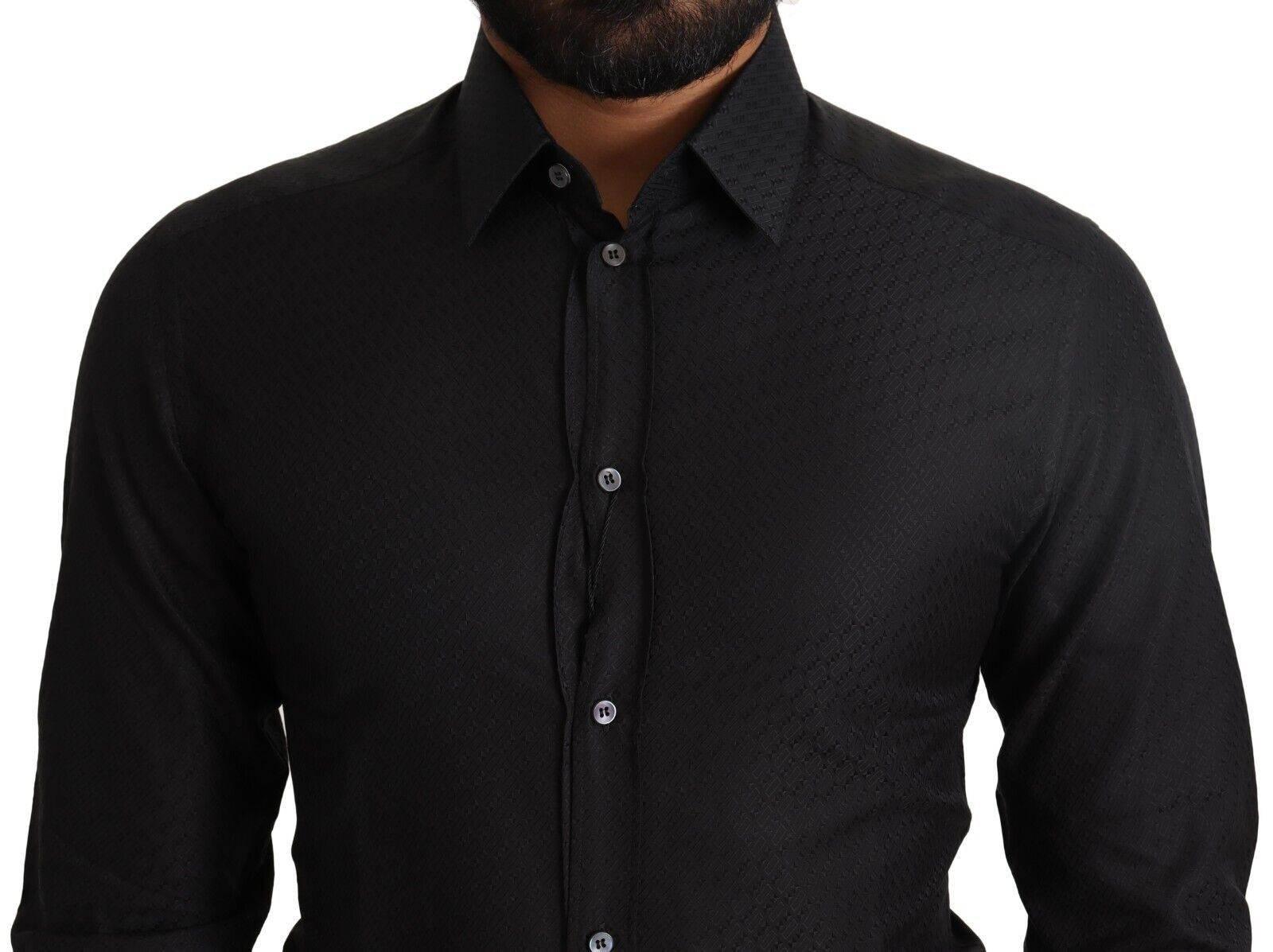 Dolce & Gabbana Elegant Black Cotton Gold Dress Shirt - Hilstor