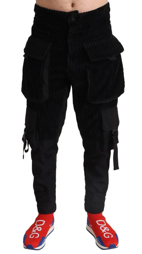 Dolce & Gabbana Black Cotton Skinny Corduroy Cargo Pants - Hilstor