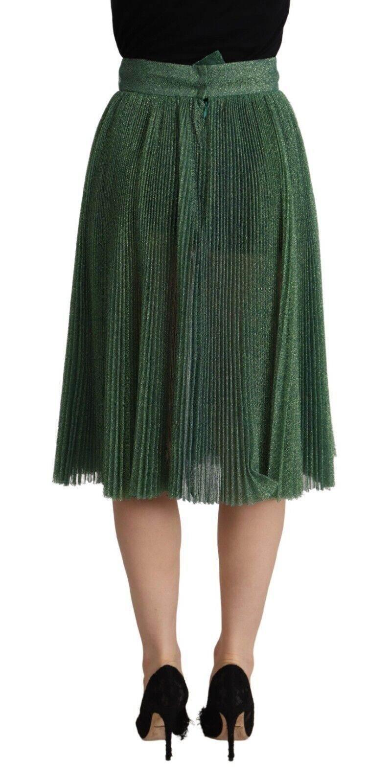 Dolce & Gabbana Metallic Green Pleated A-Line Midi Skirt - Hilstor