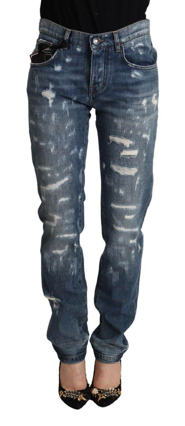 Dolce & Gabbana Blue Distressed Denim BOYFRIEND Skinny Jeans - Hilstor