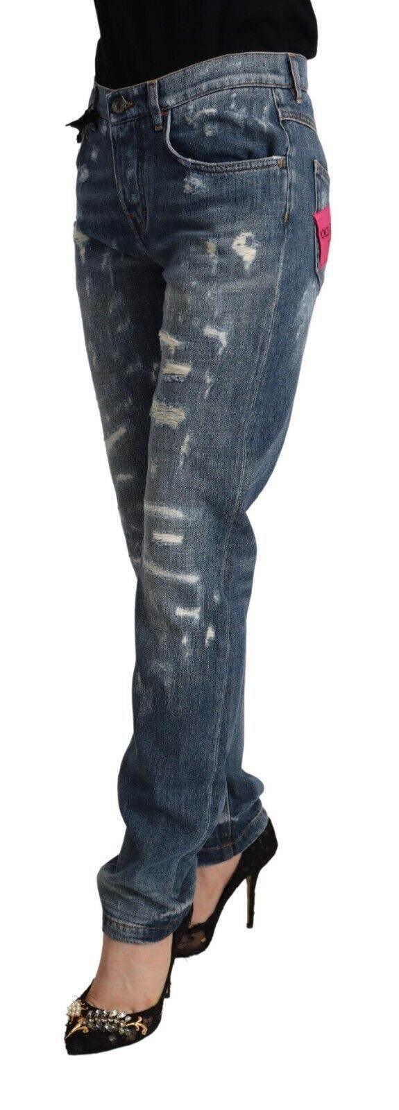 Dolce & Gabbana Blue Distressed Denim BOYFRIEND Skinny Jeans - Hilstor