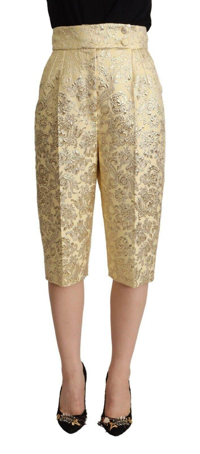 Dolce & Gabbana Beige Floral Brocade High Waist Trouser Cropped Pants - Hilstor