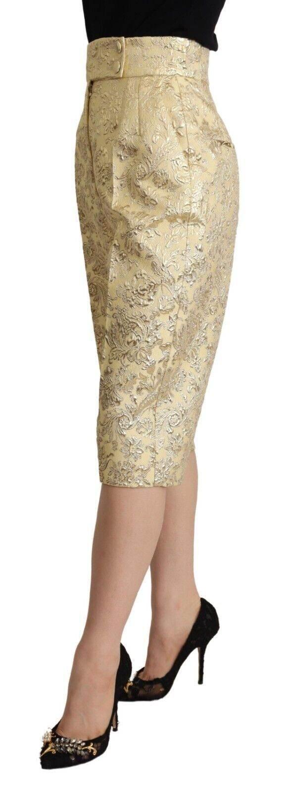 Dolce & Gabbana Beige Floral Brocade High Waist Trouser Cropped Pants - Hilstor