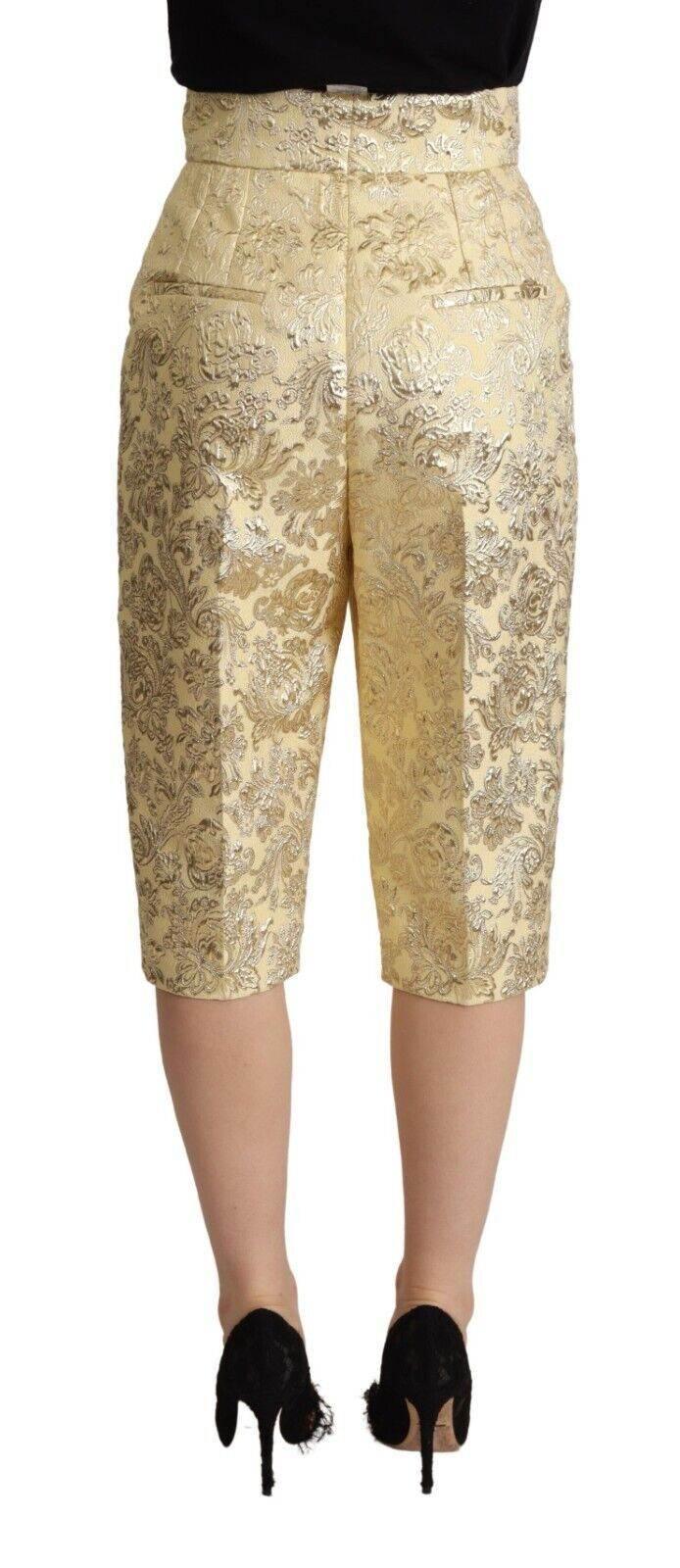 Dolce & Gabbana Beige Floral Brocade High Waist Trouser Cropped Pants - Hilstor