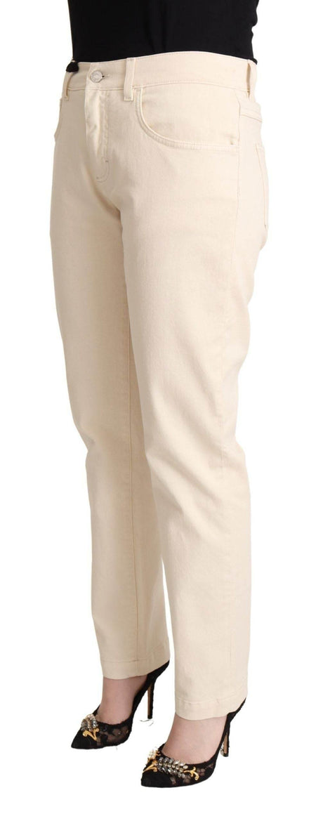 Dolce & Gabbana Chic White Skinny Boyfriend Jeans with Logo Plaque - Hilstor