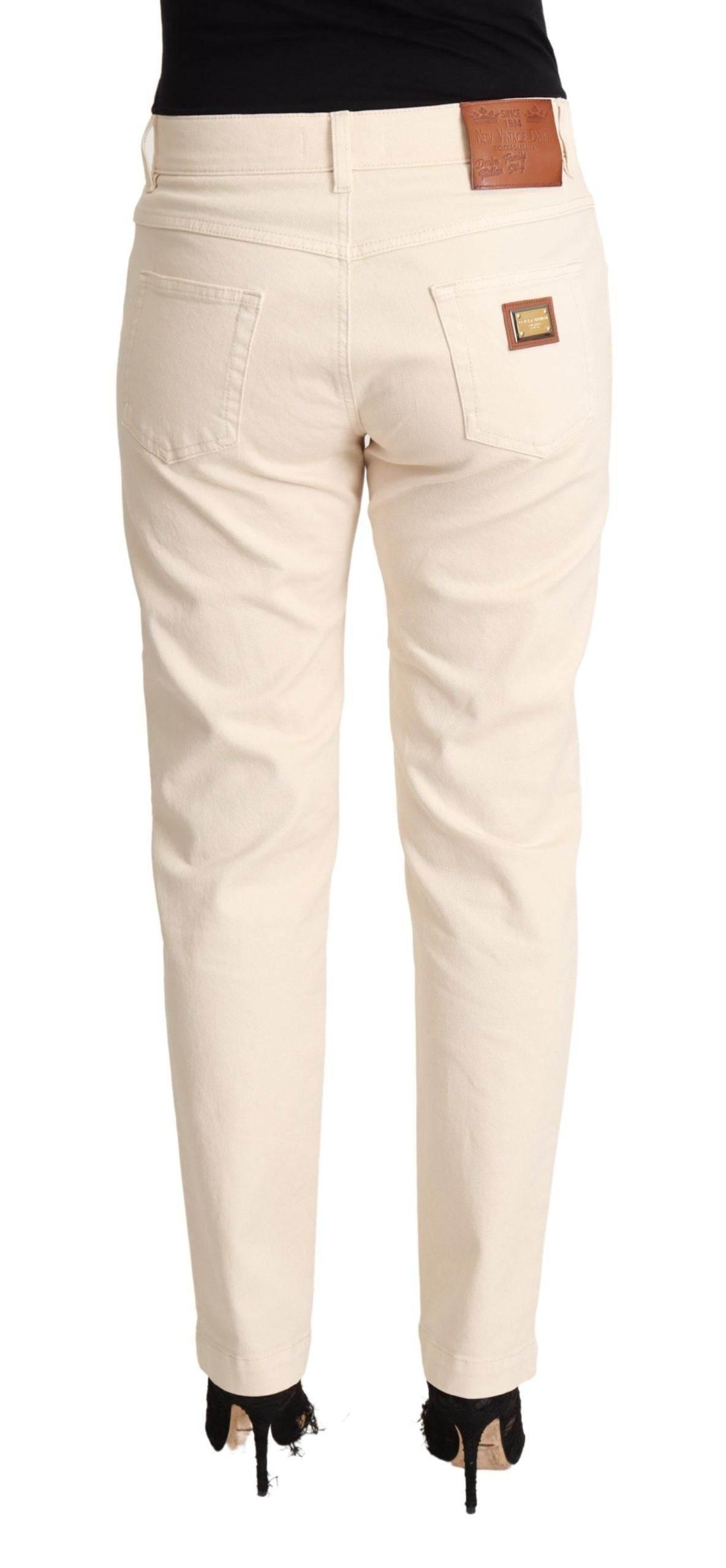 Dolce & Gabbana Chic White Skinny Boyfriend Jeans with Logo Plaque - Hilstor