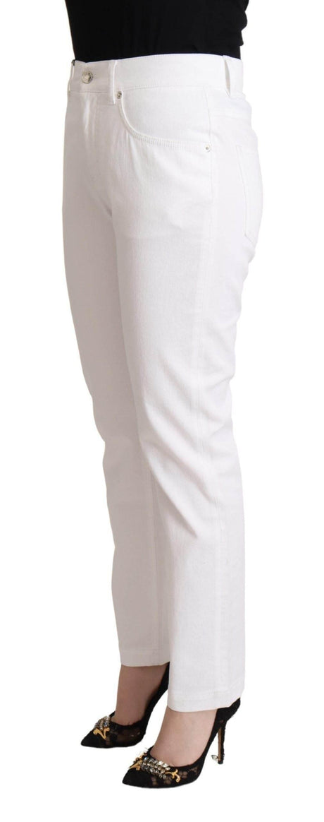 Dolce & Gabbana Chic White Tapered Denim Jeans with Logo Patch - Hilstor