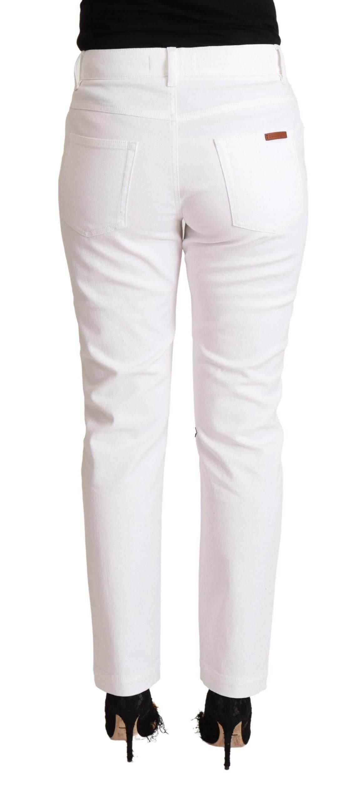 Dolce & Gabbana Chic White Tapered Denim Jeans with Logo Patch - Hilstor