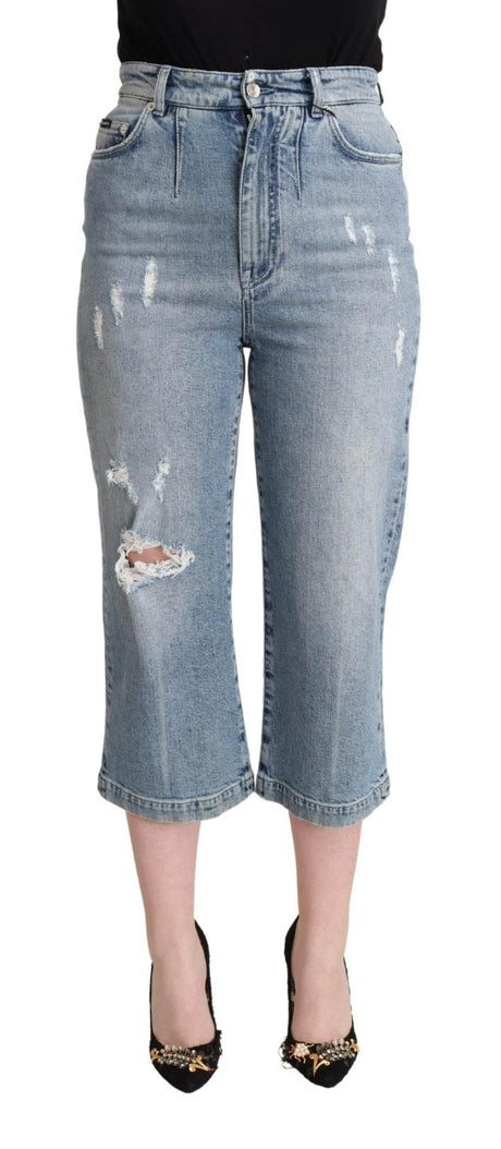 Dolce & Gabbana Blue Tattered Cotton Denim Capri Cropped Jeans - Hilstor