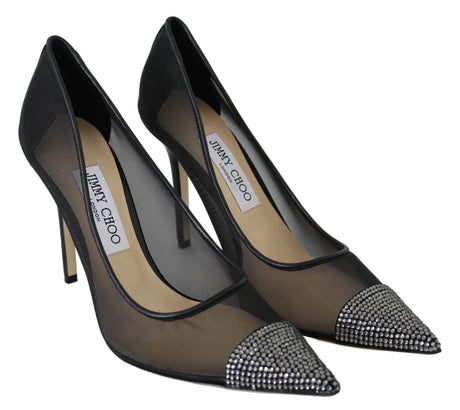 Jimmy Choo Elegant Black Mesh Crystal Pumps - Hilstor