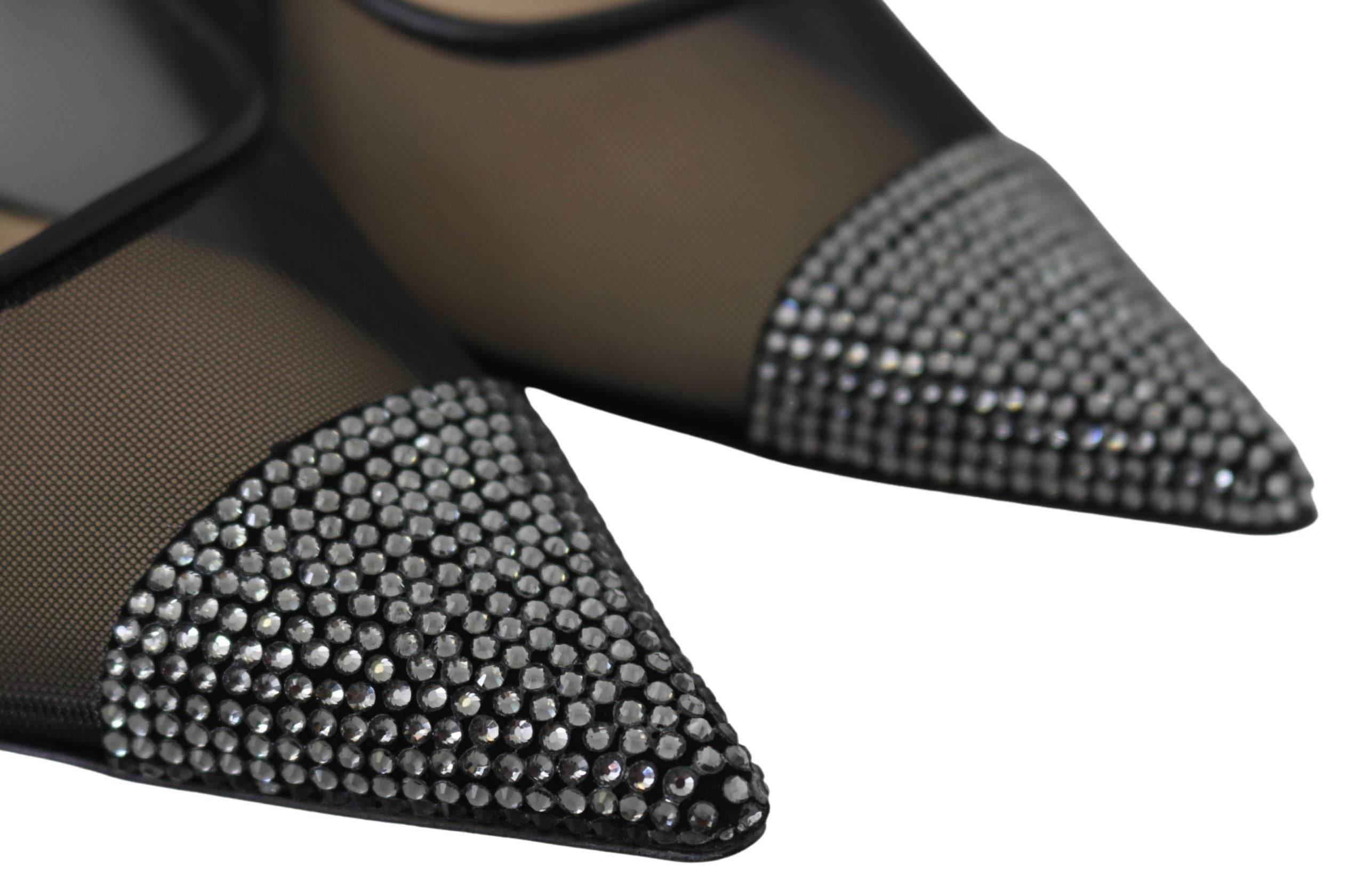 Jimmy Choo Elegant Black Mesh Crystal Pumps - Hilstor
