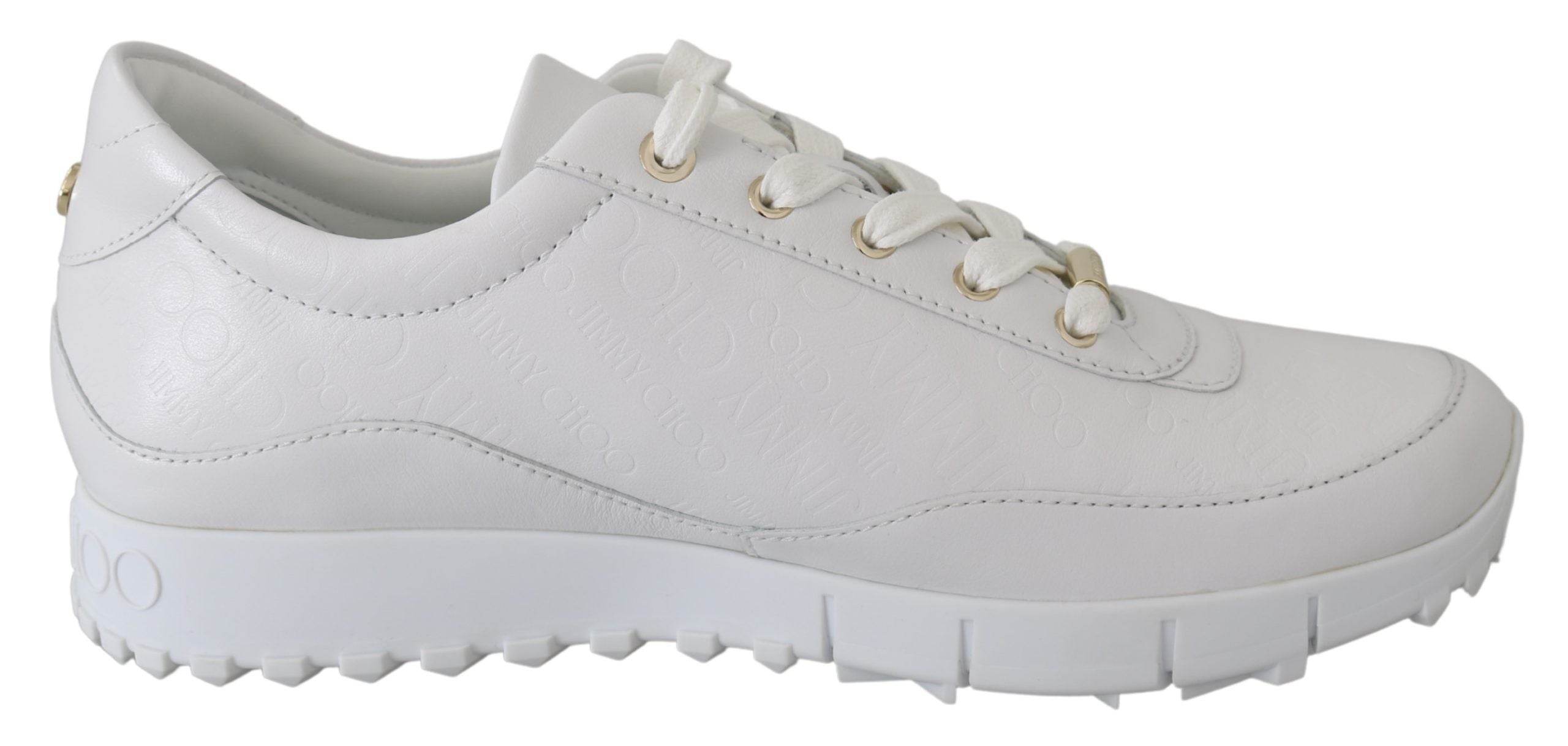 Jimmy Choo Elegant White Leather Sneakers - Hilstor