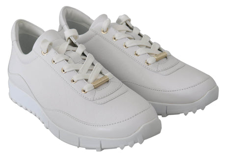 Jimmy Choo Elegant White Leather Sneakers - Hilstor