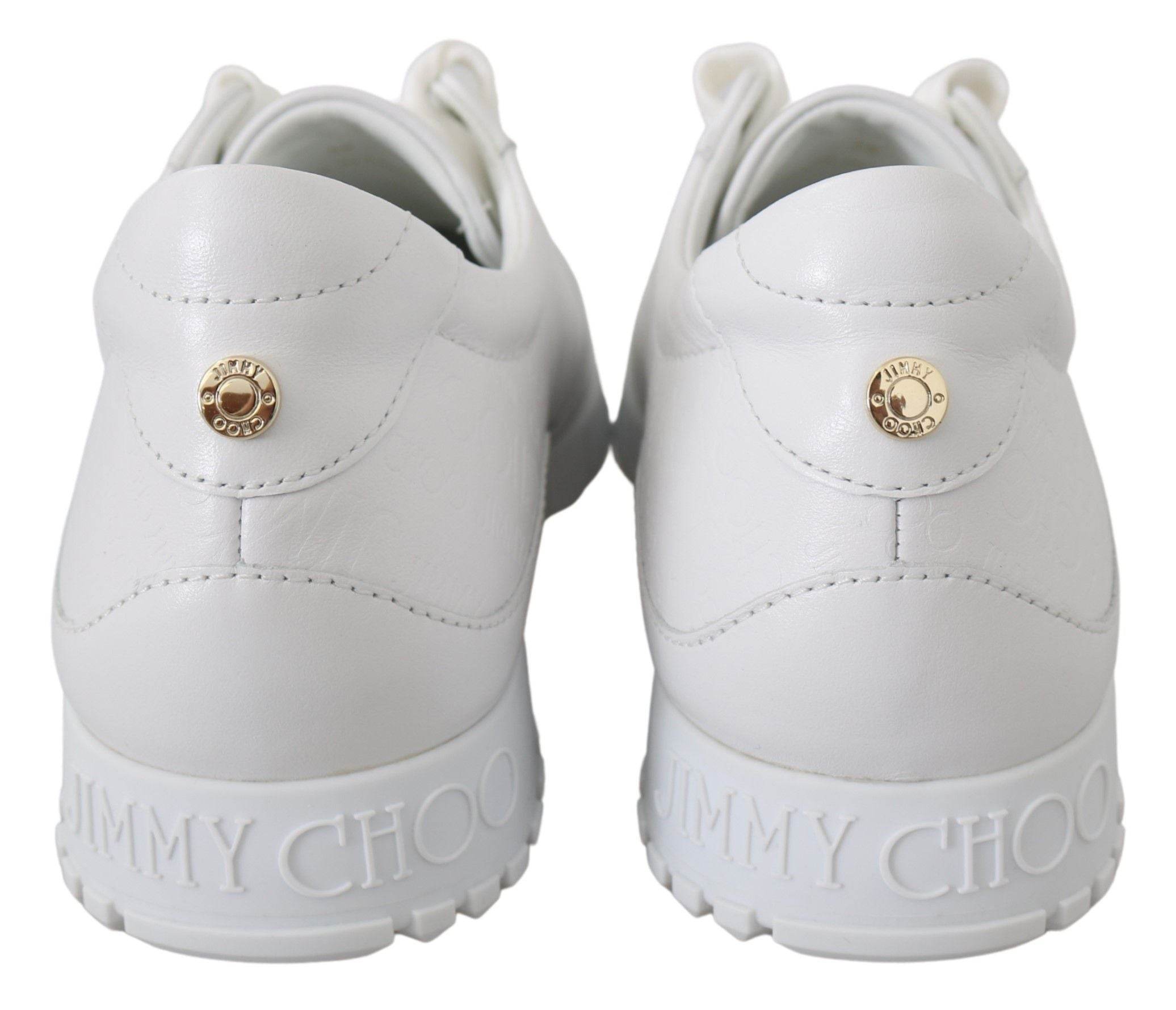 Jimmy Choo Elegant White Leather Sneakers - Hilstor