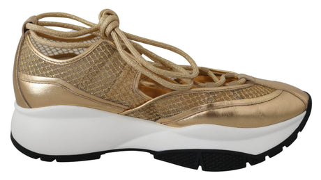Jimmy Choo Golden Glamour Mesh Leather Sneakers - Hilstor